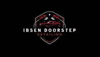 Ibsen Doorstep Detailing logo featuring a car within a red and white shield on black background
